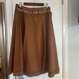 NY Collection Beaded Cotton Midi Skirt. Size: Large. Color: Brown.